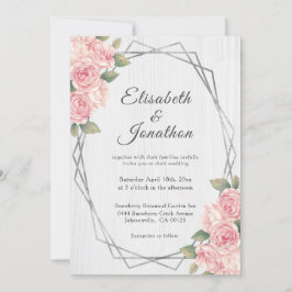 Convite Casamento Geométrico Rustic Blush Rosa White Wood