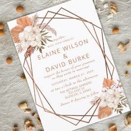 Convite Casamento Geométrico Rustic Terracotta Boho Pampas