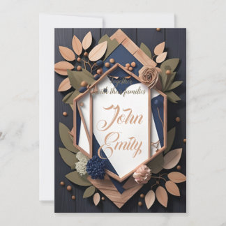 Convite Casamento Geométrico Rustic Wood Marinho Azul Blus