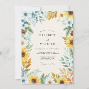 Convite Casamento Girassol Dourado Eucalipto Azul