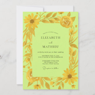 Convite Casamento Girassol Dourado Eucalipto Chartreuse