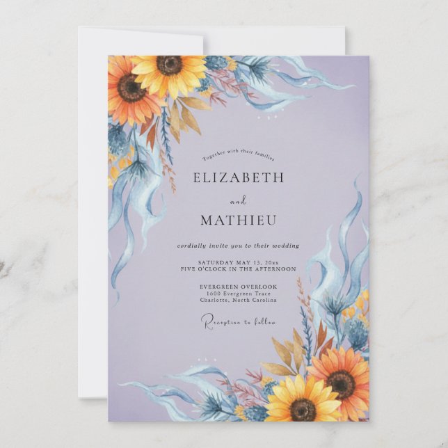 Convite Casamento Girassol Dourado Vinca Eucalipto (Frente)