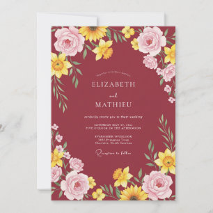 Convite Casamento Girassol Eucalipto Amarelo Borgonha