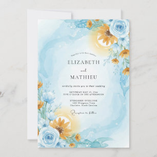 Convite Casamento Girassol Eucalipto Âmbar Azul