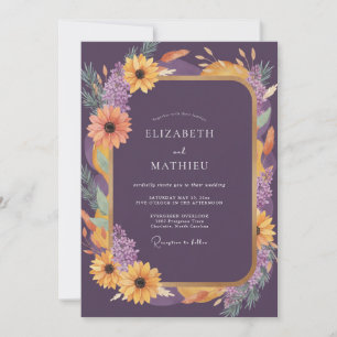 Convite Casamento Girassol Eucalipto Dourado Ameixa