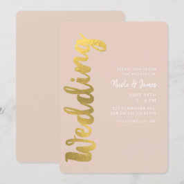 Convite Casamento Glam Bege Moderno Brilhante com Imitação