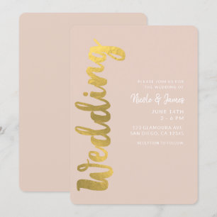 Convite Casamento Glam Bege Moderno Brilhante com Imitação