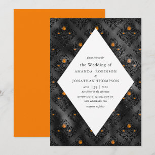Convite Casamento Glam com Faux Foil Damasco Laranja e Pre