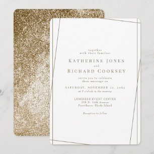 Convite Casamento Glam Geométrico Branco e Dourado Moderno