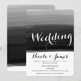 Convite Casamento Glam Moderno Aquarela Preto Cinza Branco