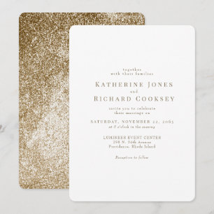 Convite Casamento Glam Moderno Branco e Dourado Arredondad