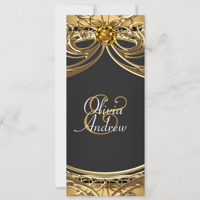 Convite Casamento Glam Preto e Dourado (Frente)