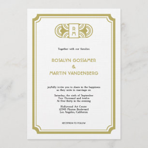 Convite Casamento glam retro de Hollywood do art deco