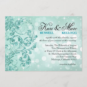 Convite Casamento Glamor Luxe Bokeh  menta