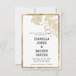 Convite Casamento glamoroso com flores glitter de ouro bra
