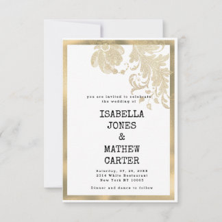 Convite Casamento glamoroso com flores glitter de ouro bra