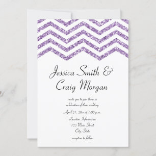 Convite Casamento Glamorous Faux Ametyst Glitter Chevron