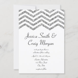 Convite Casamento Glamorous Faux Silver Glitter Chevron