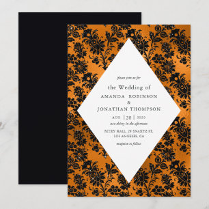 Convite Casamento Glamour Laranja e Preto com Faux Foil
