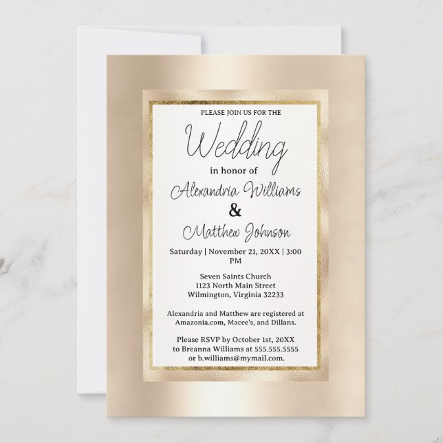 Convite Casamento glamouroso com champanhe branco elegante (Frente)