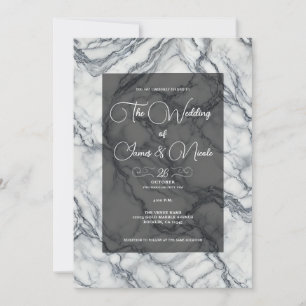 Convite Casamento Glamouroso de Mármore Cinza Chic e Branc