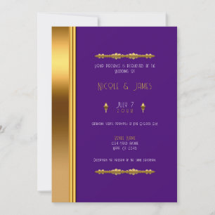 Convite Casamento Glamouroso Elegante Dourado Roxo Real