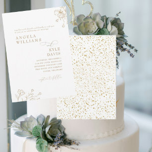 Convite Casamento Glamouroso Floral a Ouro Sem Pais