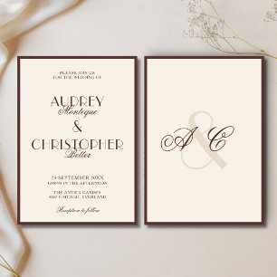 Convite Casamento Glamouroso Monograma de Chocolate Old Mo