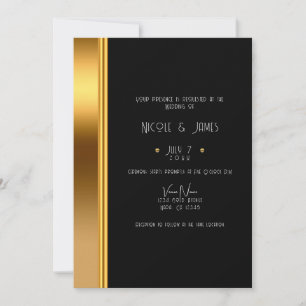 Convite Casamento Glamouroso Real Elegante Preto e Dourado