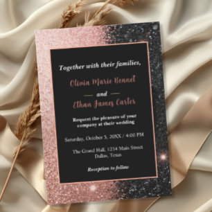 Convite casamento glamouroso rosa dourado moldura dourada 