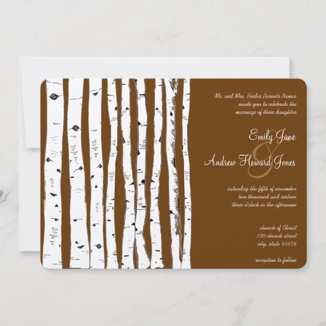 Convite Casamento Glamping Mocha Marrom Bétula (Frente)