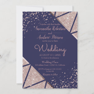 Convite Casamento Glitter de Confetti Dourado com o Rosa A