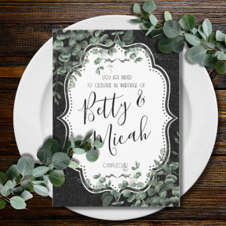 Convite Casamento Glitter Negro e Eucalyptus