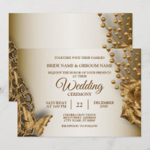 Casamento Golden Bege Floral Borboleta Vintage