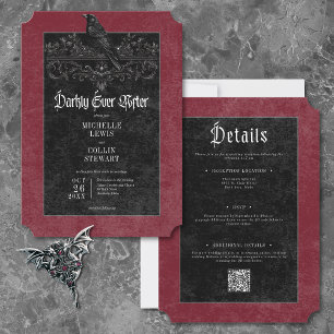 Convite Casamento Gothic Black Raven Wine Darkly Ever Afte