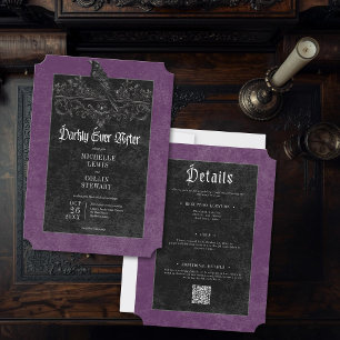 Convite Casamento Gothic Raven Purple Darkly Ever After