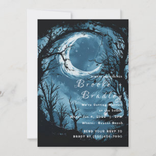 Convite Casamento Gótico ao Luar Azul Meia-Noite