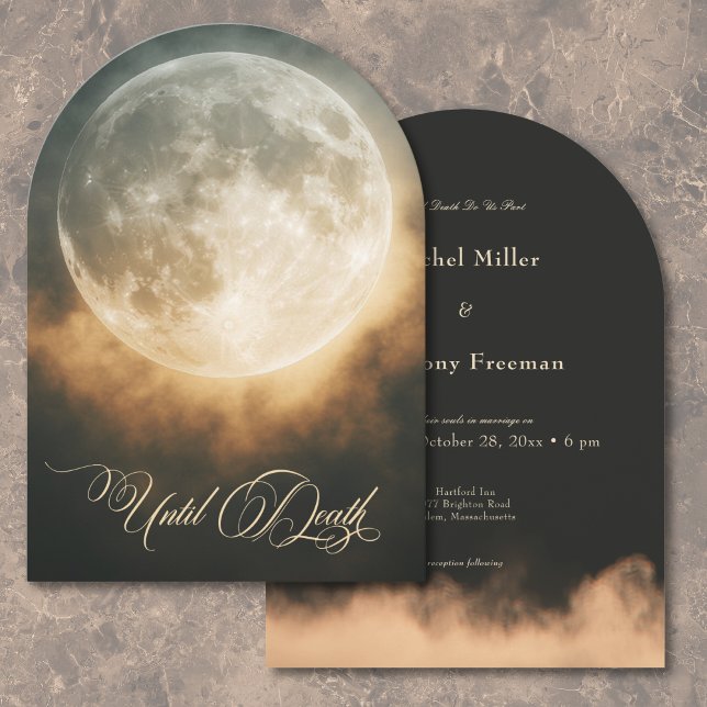 Convite Casamento Gótico - Arca Cheia Cheia - Escuro (Gothic Dark Full Moon Arch Wedding Invitation)