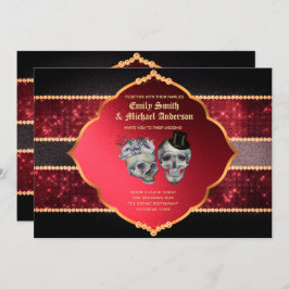 Convite Casamento Gótico Cabelos Dourados De Cinzas Vermel