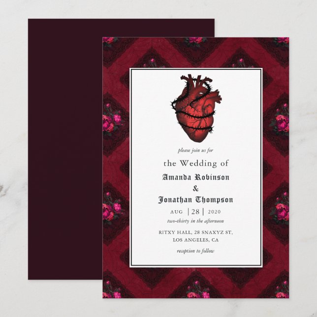 Convite Casamento Gótico Caprichoso (Frente/Verso)