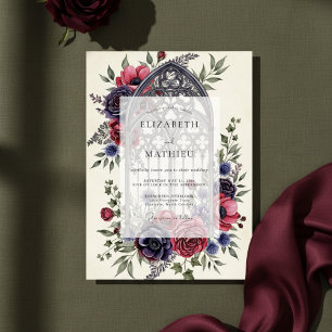Convite Casamento Gótico Catedral Burgundy Mal-humorado