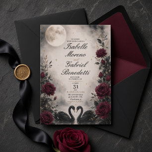 Convite Casamento Gótico Cisne Negro ao Luar
