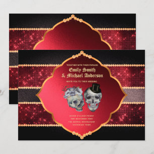 Convite Casamento gótico com Cinzas vermelhas Douradas cr