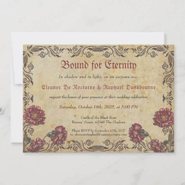 Convite Casamento Gótico com Flores Escuras  (Frente)