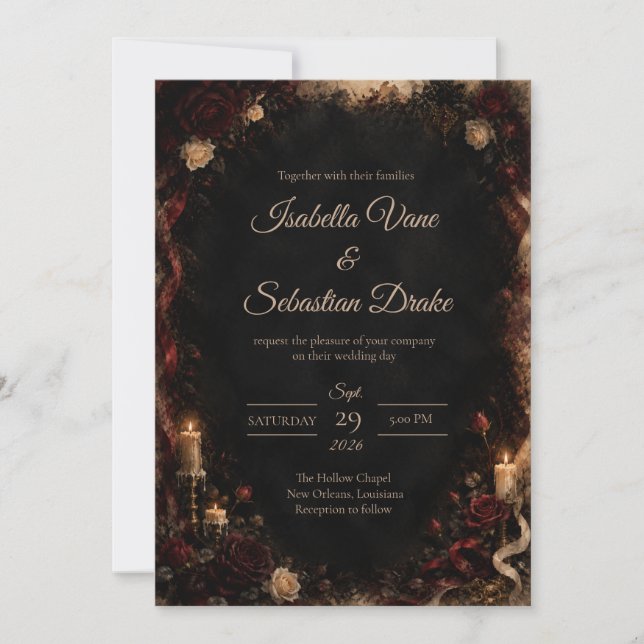 Convite Casamento Gótico com Velas Aceso (Frente)