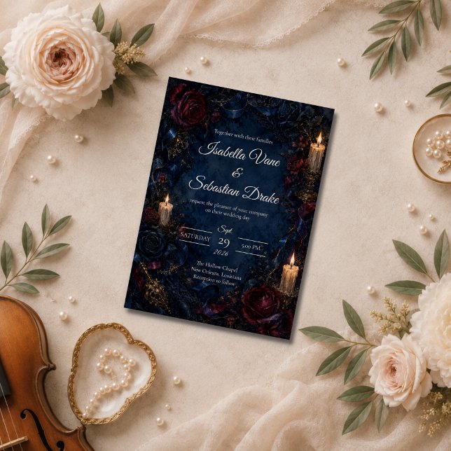 Convite Casamento Gótico com Velas Aceso (Criador carregado)