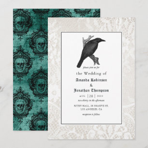 Convite Casamento Gótico Crânio e Renda