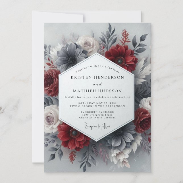 Convite Casamento Gótico Crimson Slate (Frente)