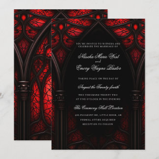 Convite Casamento Gótico da Catedral Vermelha e Negra Eleg