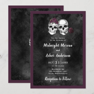 Convite Casamento Gótico de Caveira de Esqueleto Casal Ros